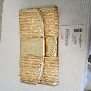 Guess Gold Spring Straw Clutch